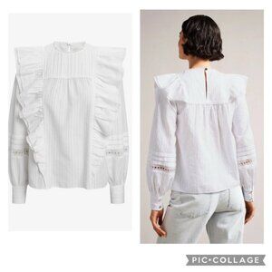 Ted Baker Double Frill Blouse in Ivory SILAIS, Women's Clothing Ted 3 USA 8 euc